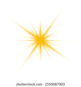 Realistic sun rays. Yellow sun ray glow abstract shine light effect starburst sbeam sunshine glowing isolated image.