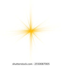 Realistic sun rays. Yellow sun ray glow abstract shine light effect starburst sbeam sunshine glowing isolated image.