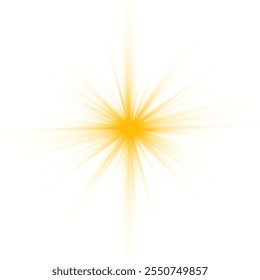 Realistic sun rays. Yellow sun ray glow abstract shine light effect starburst sbeam sunshine glowing isolated image.