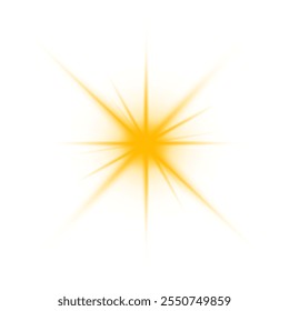 Realistic sun rays. Yellow sun ray glow abstract shine light effect starburst sbeam sunshine glowing isolated image.