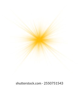 Realistic sun rays. Yellow sun ray glow abstract shine light effect starburst sbeam sunshine glowing isolated image.