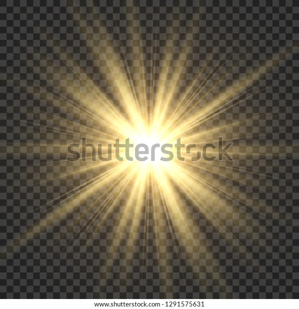 Realistic sun rays. Yellow sun ray glow\
abstract shine light effect starburst sbeam sunshine glowing\
isolated vector\
illustration
