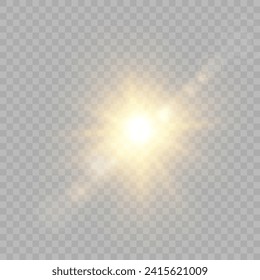 Realistic sun rays. Yellow solar effect glow abstract glitter light effect sun glowing isolated vector illustration