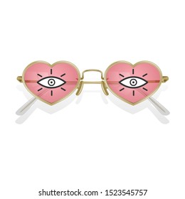Realistic sunglass with colored frames with shape of hearts, vector EPS 10 format illustration