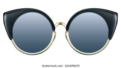 Realistic sunglasses and blue gradient lens   round cat eye frame  Vector 3D illustration