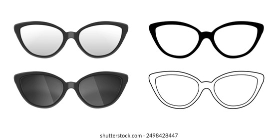 Realistic sunglasses. Fashion designer glasses. Stylish summer accessories in black and white frames collection