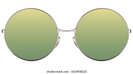 Realistic sunglasses with green gradient lens and metallic frame. Vector 3D illustration