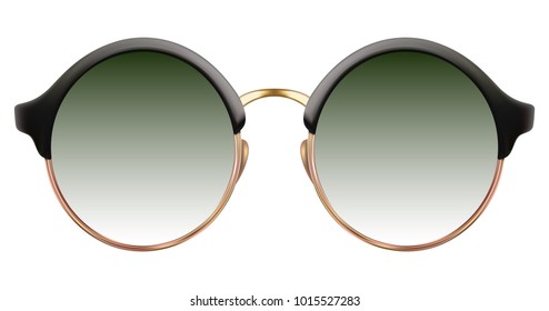 Realistic sunglasses and green gradient lens   round cat eye frame  Vector 3D illustration