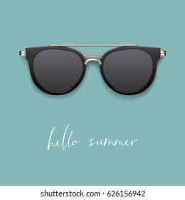 Realistic Sunglasses. Hello Summer card. Vector illustration