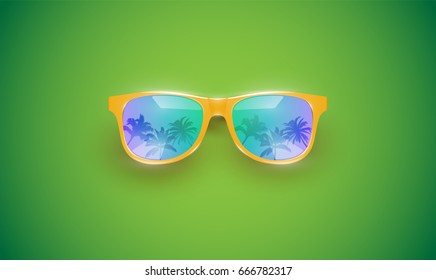 Realistic sunglasses on colourful background, vector illustration