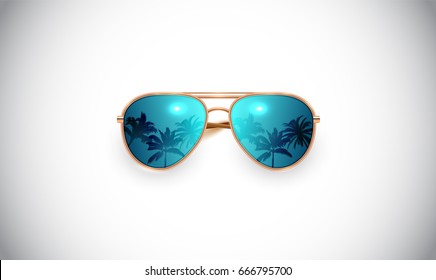 Realistic sunglasses on colourful background, vector illustration