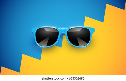 Realistic sunglasses on divided zigzag background, vector illustration