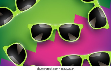 Realistic sunglasses on divided zigzag background, vector illustration