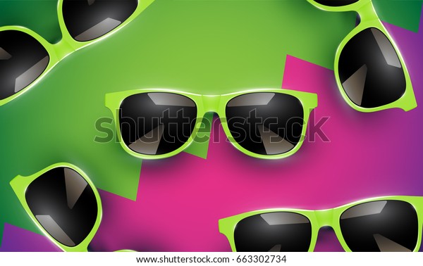Realistic sunglasses on divided zigzag\
background, vector\
illustration