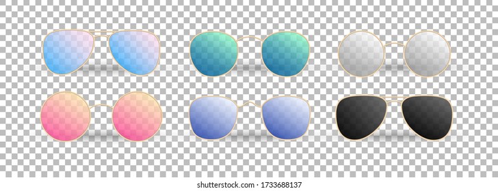 Realistic sunglasses on the transparent background. Gradient summer glasses. Vector