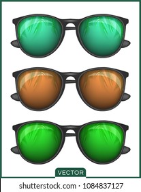 Realistic sunglasses with palm trees reflection. Summer sun protection. set isolated icon vector illustration