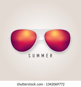 Realistic sunglasses with red mesh lens and silver round metallic frame