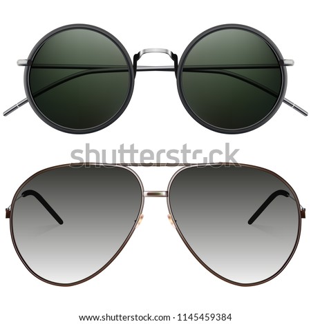 Realistic sunglasses set. Vector isolated elements.