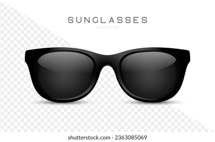 Realistic sunglasses. Trendy eyeglasses for eye protection. Modern hipster eyewear with protective lens. 3d vector illustration