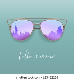 Realistic Sunglasses. Vector isolated element. Hello summer card.