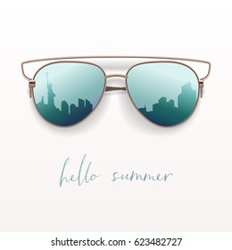 Realistic Sunglasses. Vector isolated element. Hello summer card.