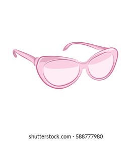 Realistic sunglasses. Women s fashion accessories. The pink object isolated on white background. Vector cartoon illustration in hand drawing style for your design. EPS10 format.