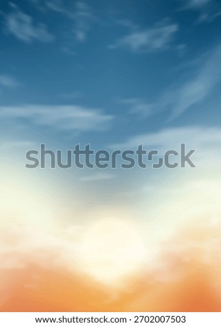 Realistic sunset and sunrise sky background with clouds.Nature landscape evening beautiful sunlight in summer or spring season. Abstract backdrop creates a clean, fresh, and uplifting atmosphere