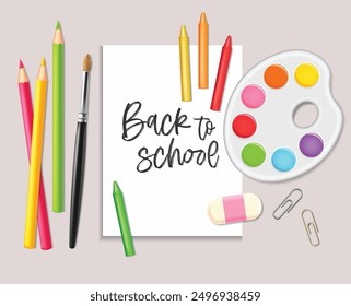 Realistic supplies isolated set, back to school background. Vector. Colorful school supplies, vector illustration. Stationery