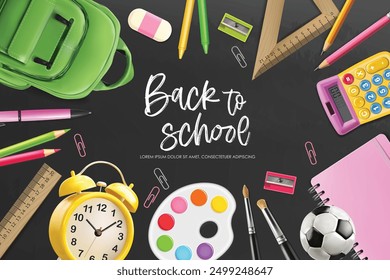 Realistic supplies isolated set, back to school background. Vector. Colorful school supplies, vector illustration. Stationery	