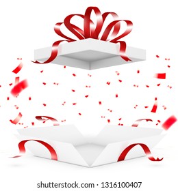 Realistic Surprise Gift Box With Falling Confetti. EPS10 Vector