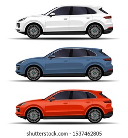 realistic SUV car. cars set. side view.