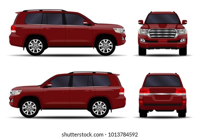realistic SUV car. front view; side view; back view.