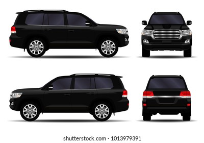 realistic SUV car. front view; side view; back view.