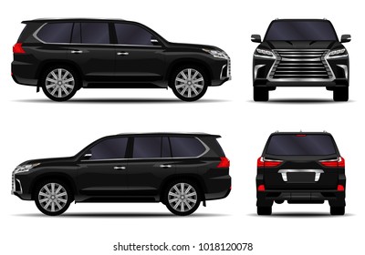 realistic SUV car. front view; side view; back view.