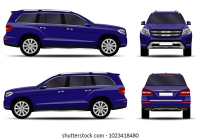 realistic SUV car. front view; side view; back view.