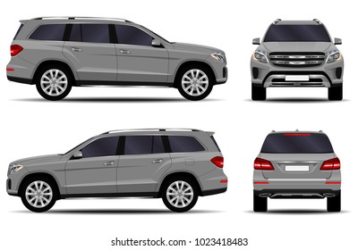 realistic SUV car. front view; side view; back view.