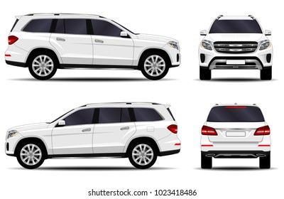 realistic SUV car. front view; side view; back view.