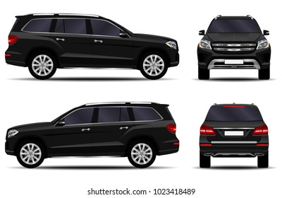 Realistic SUV Car. Front View; Side View; Back View.