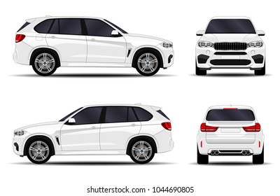 Realistic SUV Car. Front View; Side View; Back View.