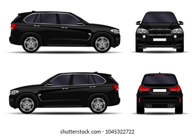 realistic SUV car. front view; side view; back view.