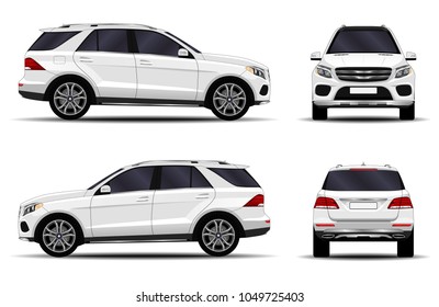 realistic SUV car. front view; side view; back view.