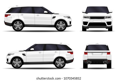 realistic SUV car. front view; side view; back view.