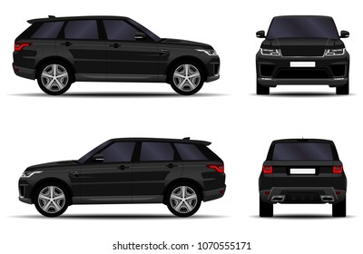 realistic SUV car. front view; side view; back view.