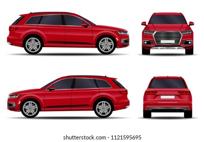 realistic SUV car. front view; side view; back view.