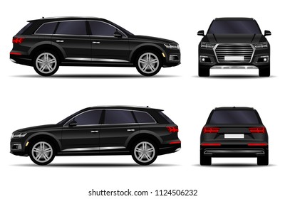 realistic SUV car. front view; side view; back view.