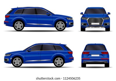 realistic SUV car. front view; side view; back view.
