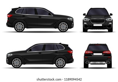 realistic SUV car. front view; side view; back view.