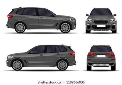 realistic SUV car. front view; side view; back view.