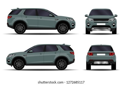 realistic SUV car. front view; side view; back view.