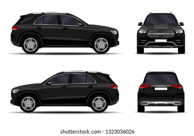 realistic SUV car. front view; side view; back view.